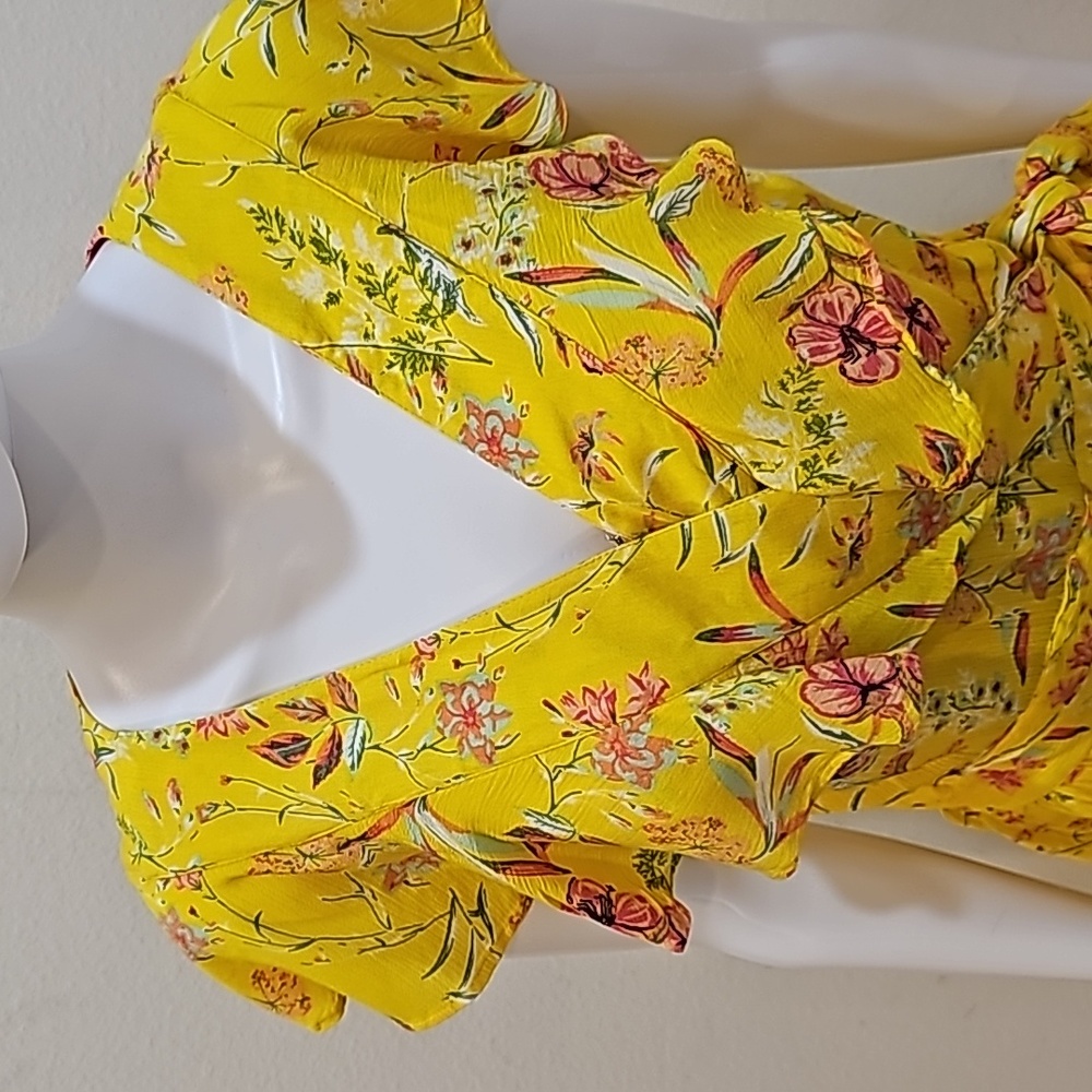 Sofia Womens Yellow Maxi Dress  Floral Short Sleeve Ruffle Size S - Picture 8 of 12